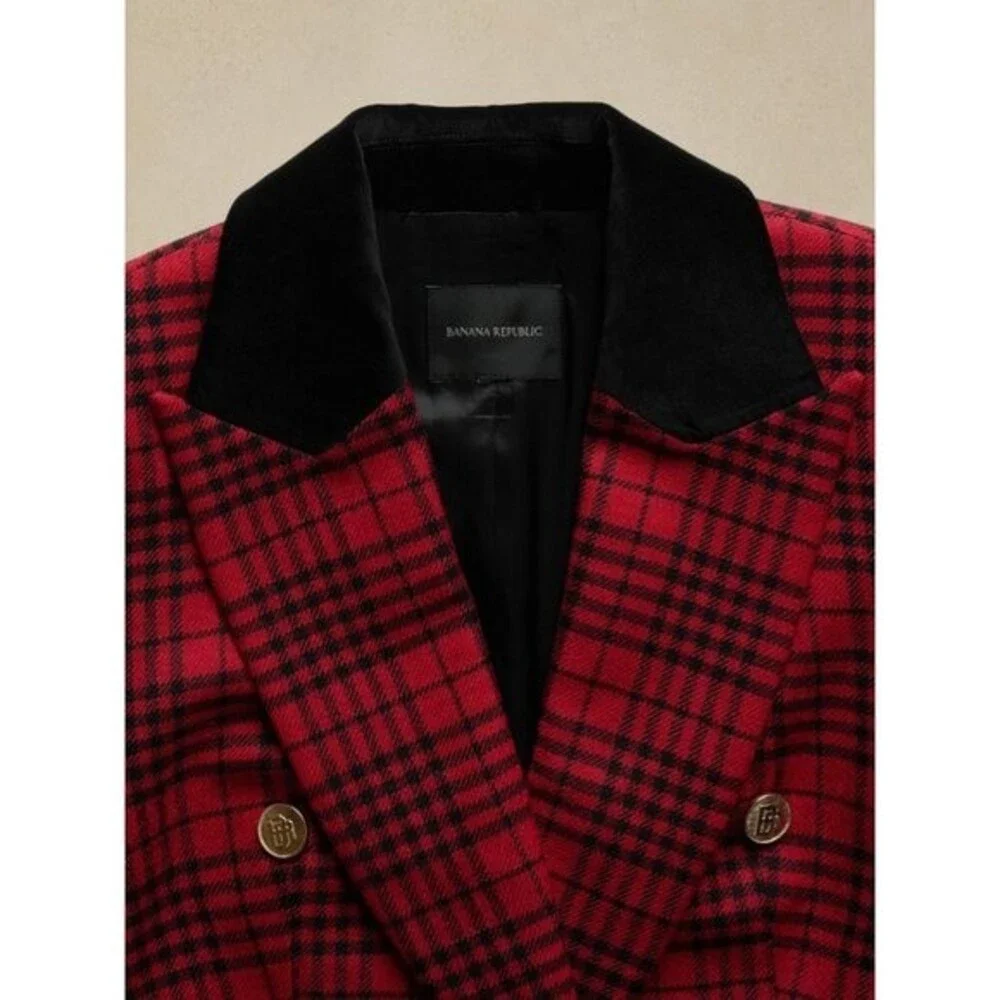 Banana Republic Red Plaid Captain's Blazer NWT Wool Size 6 - Picture 3 of 10